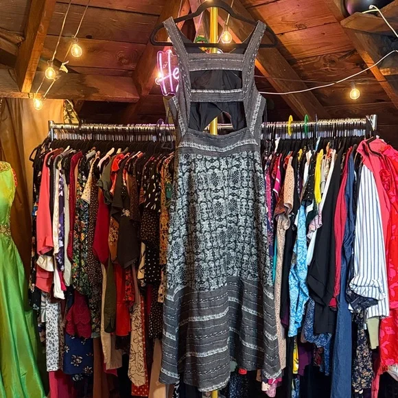 Free People Black and Gray Midi Dress - Picture 4 of 4